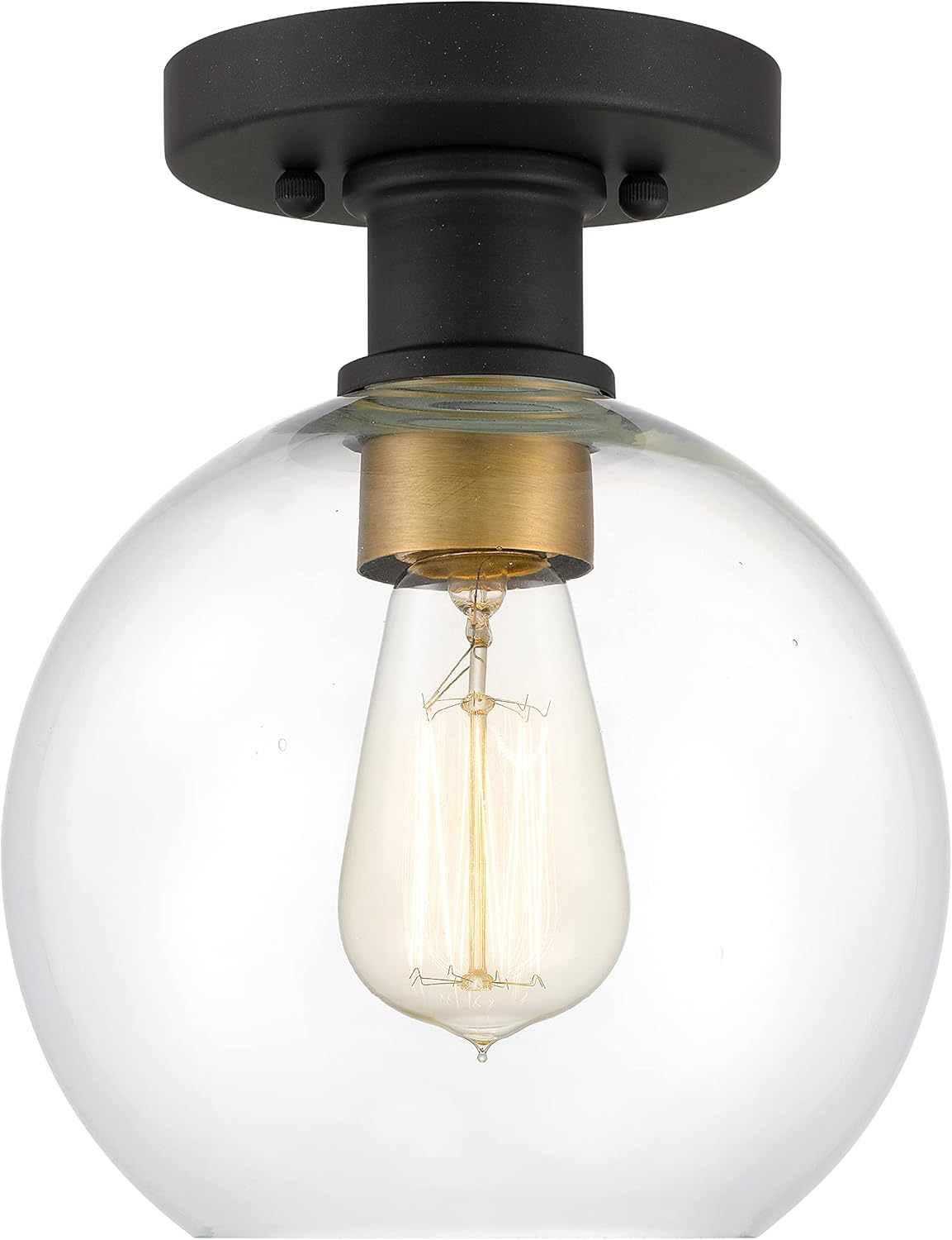 Tawson Dan Modern Farmhouse 1-Light Flush Mount Ceiling Light Fixture Clear Glass Globe Shade Black Gold Finish for Hallway, Entryway, Passway, Dining, Bedroom, Garage, Kitchen, Balcony Living Room