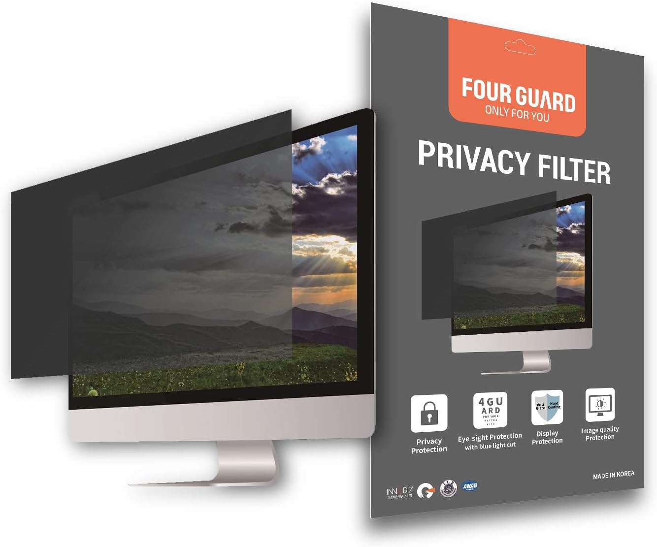 Four Guard Privacy Screen Filter for Computer Monitor 23.6 Inch 16:9 Widescreen - Privacy Protection Blue Light Reduction Anti Glare Anti Scratch Protector Film