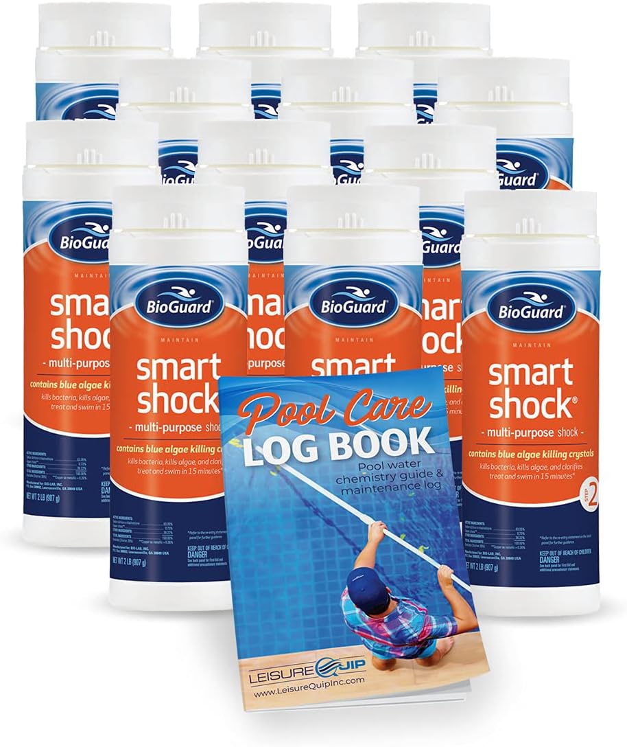 12 Pack BioGuard Smart Shock 2lb with Swimming Pool Care Log Book (2lb 12 Pack)