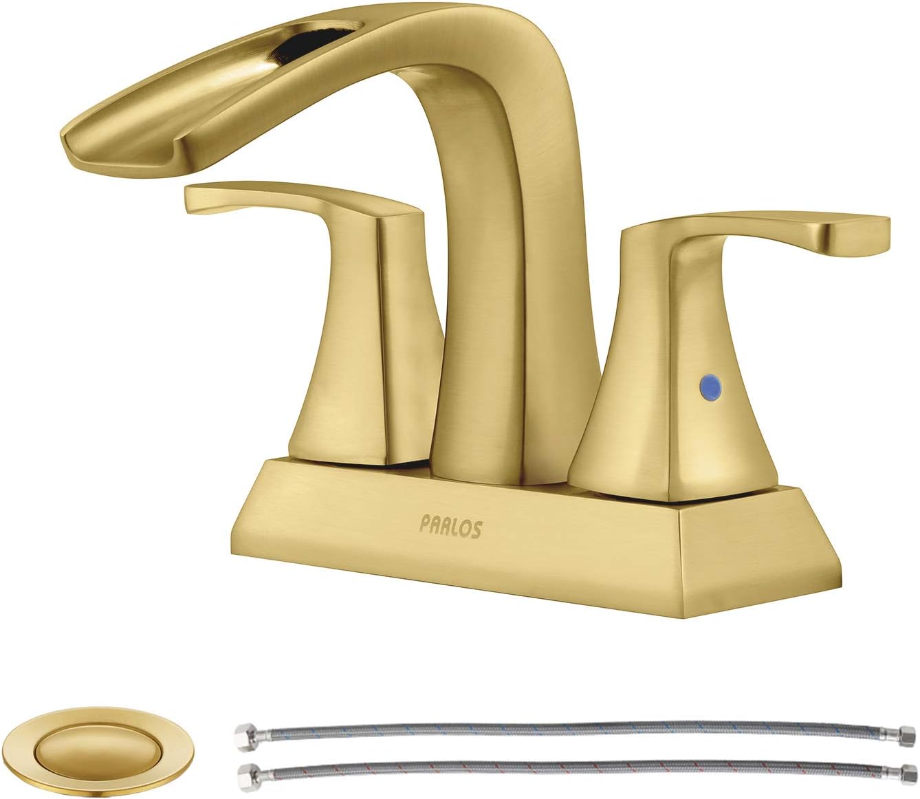 PARLOS 2 Handles Waterfall Bathroom Faucet with Pop-up Drain and Faucet Supply Lines, Matte Black, Doris 1406804