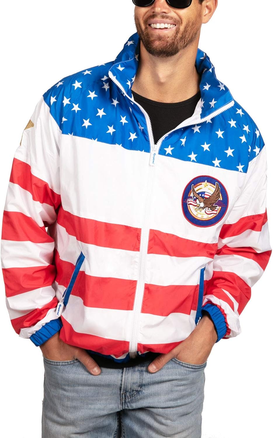 Tipsy Elves Red, White and Blue Retro Styled Windbreaker Jackets for Summer, July 4th and Festivals