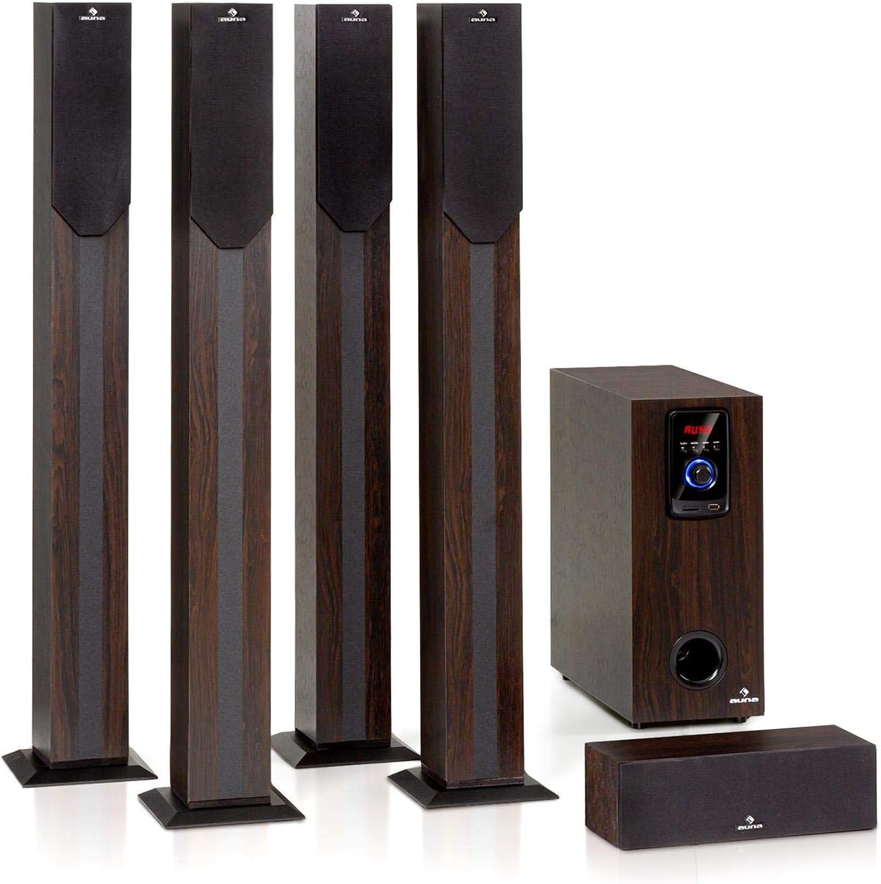 AUNA Areal Nobility Home Theatre System - 5.1-Channel Surround System, 120W RMS, 35W Subwoofer, Satellite Speaker, Bluetooth 3.0, USB, SD Slot, Supports: MP3 / WMA, AUX-in, Remote Control, Black