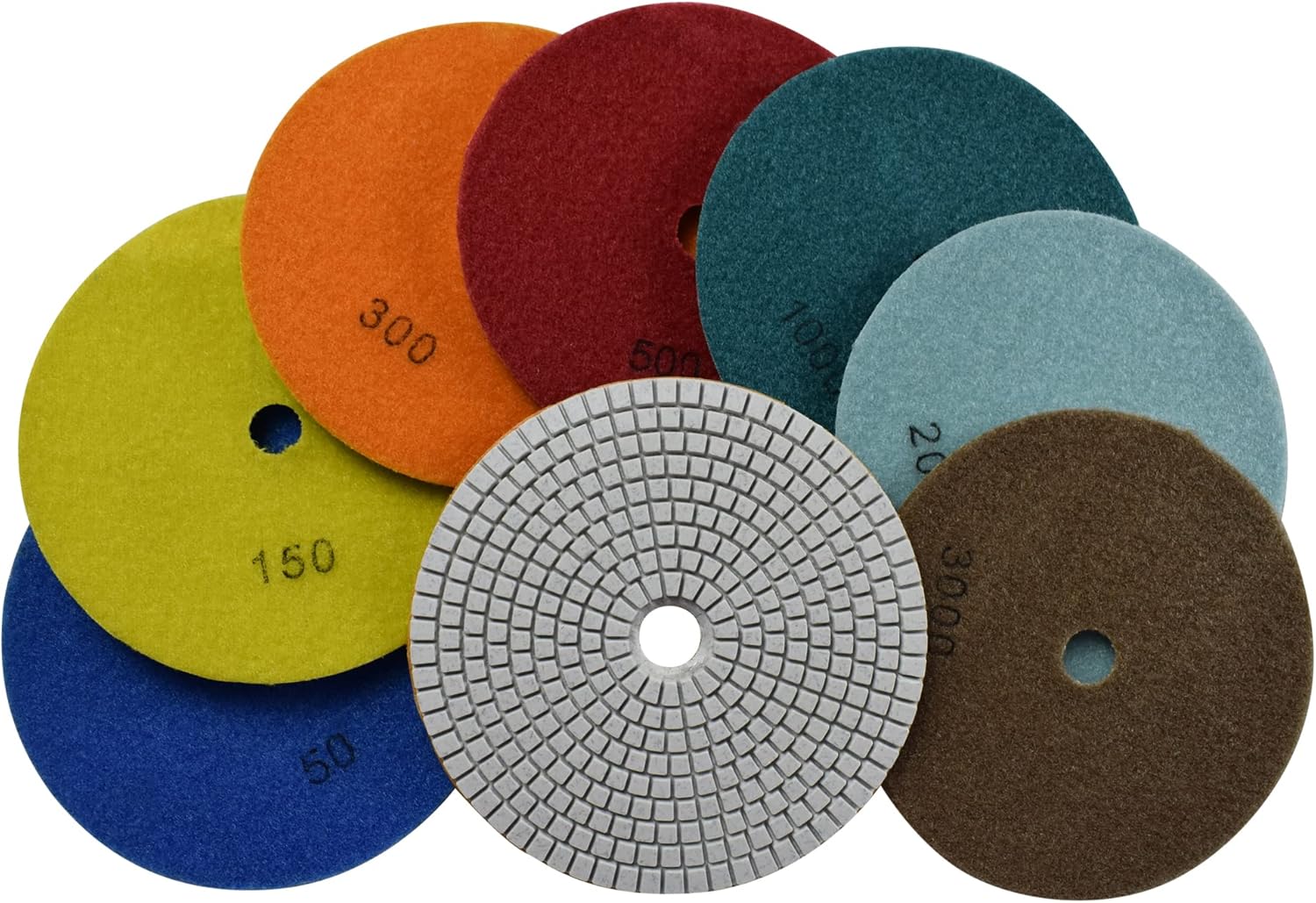 Konfor Diamond Polishing Pad Wet Sandpaper Tool 6 Inch for Grinding Stone Marble Granite Countertop Pack of 7 Pcs