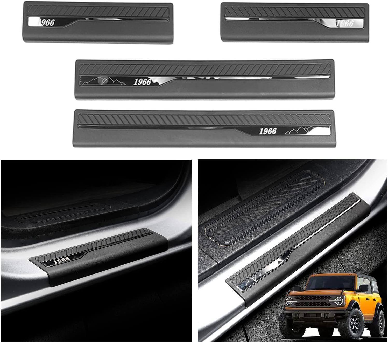 AUWOAUTO Car Door Sill Guards for Ford Bronco Accessories,4Pcs Door Sill Protector Welcome Pedal Protection Car Carbon Fiber Sticker Threshold Door Entry Guard Decorative for Ford Bronco 2021 2022