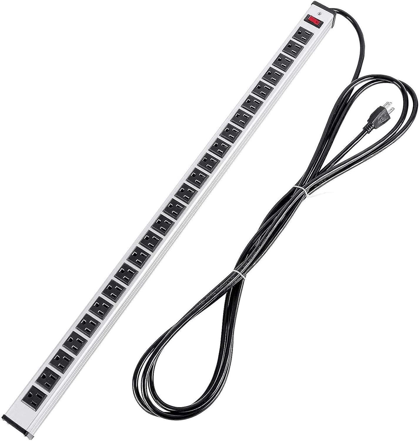 Surge Protector Power Strip 24-outlet ETL Certified Long Heavy Duty Metal Power Strip with 15-Foot Long Extension Power Cord Pack of 2