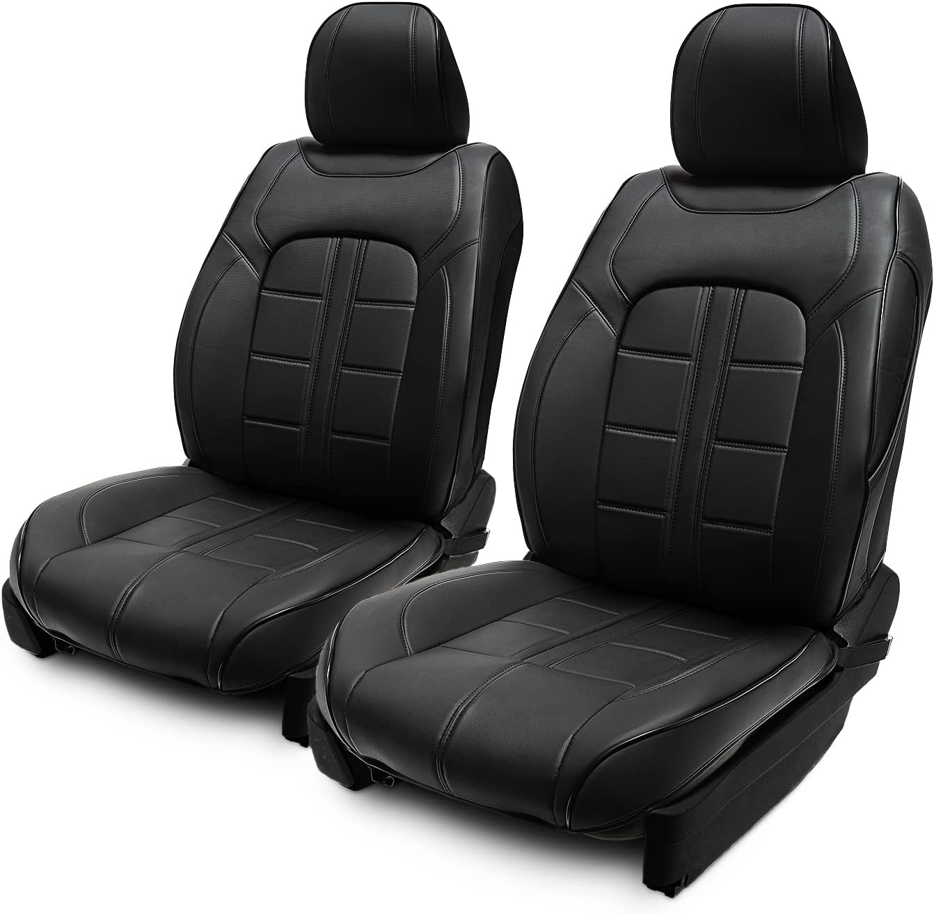 Season Guard Traveler Automotive Car Seat Covers, 3D Semi-Custom Luxury Faux Leather, Universal Fit For Cars Truck Van SUV, Black with Grey Accent