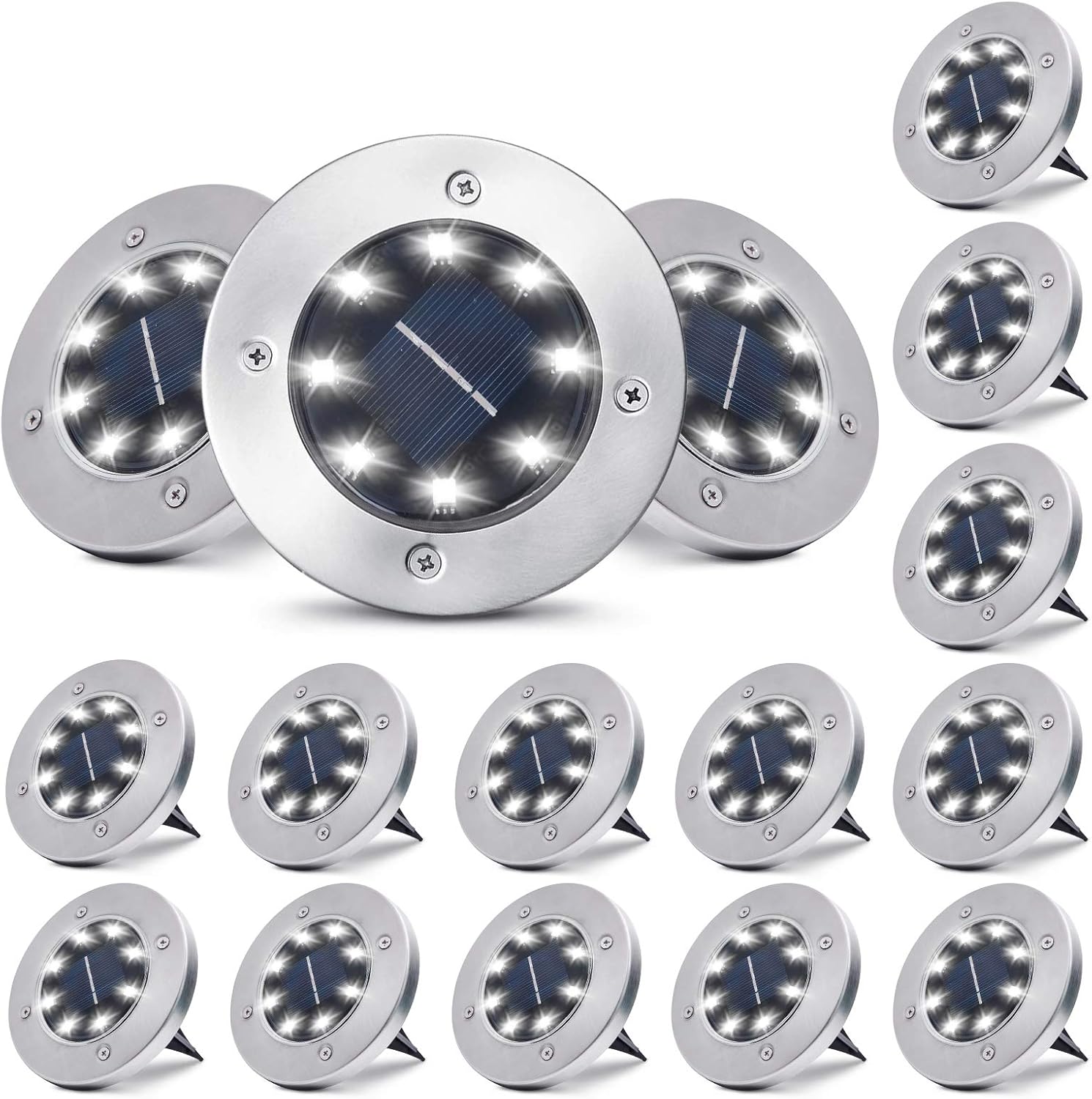 Solar Ground Lights 16 Packs - 8 LED Solar Garden Lights Outdoor Waterproof in-Upgraded Outdoor Garden Waterproof Bright in-Ground Lights for Lawn Pathway Yard Driveway(Cold White)