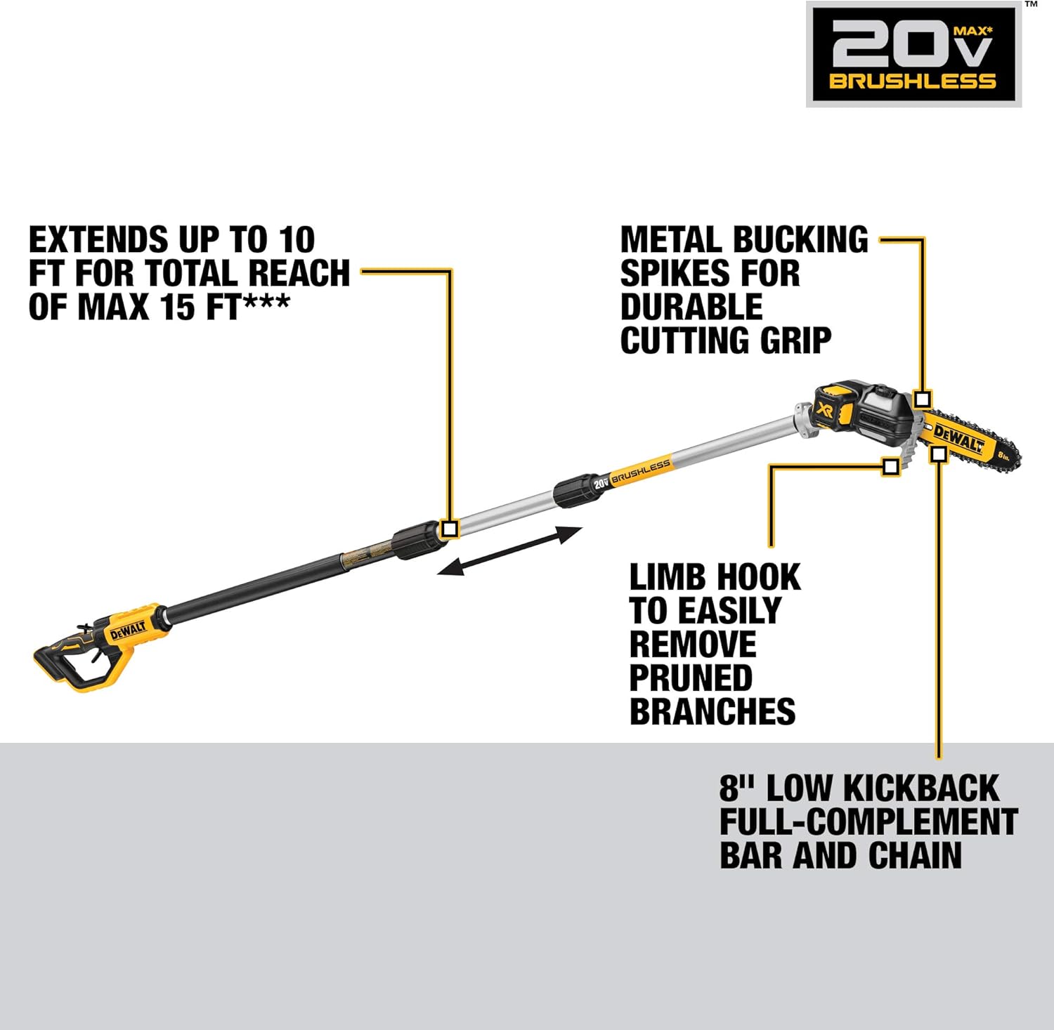 DEWALT 20V MAX* XR Pole Saw, 15-Foot Reach (DCPS620M1)