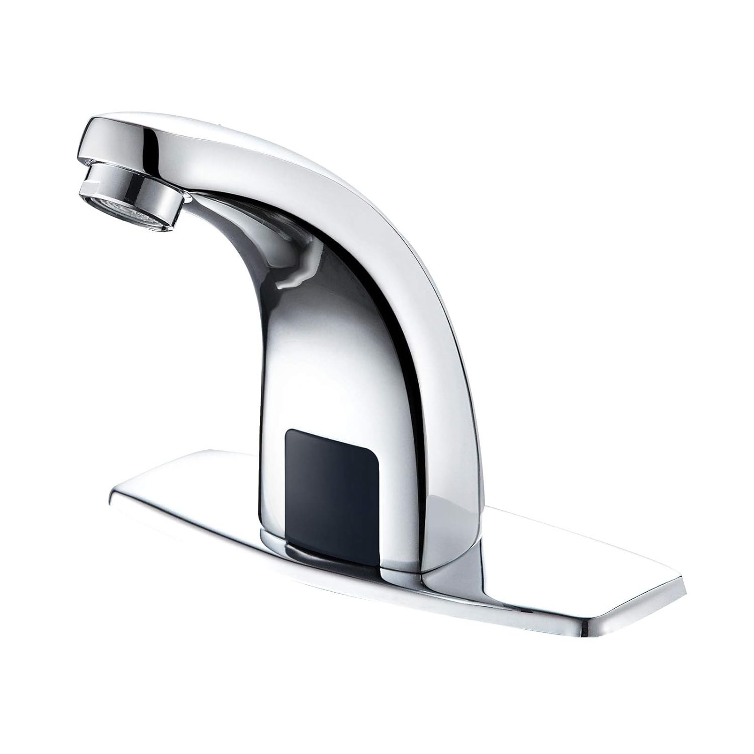 AWQM Automatic Sensor Touchless Bathroom Sink Faucet, Hands Free Kitchen Faucet with Hole Cover Plate, AC/DC Powered Control Box, Temperature Mixer, Pure Copper Body with All Accessories - Silver