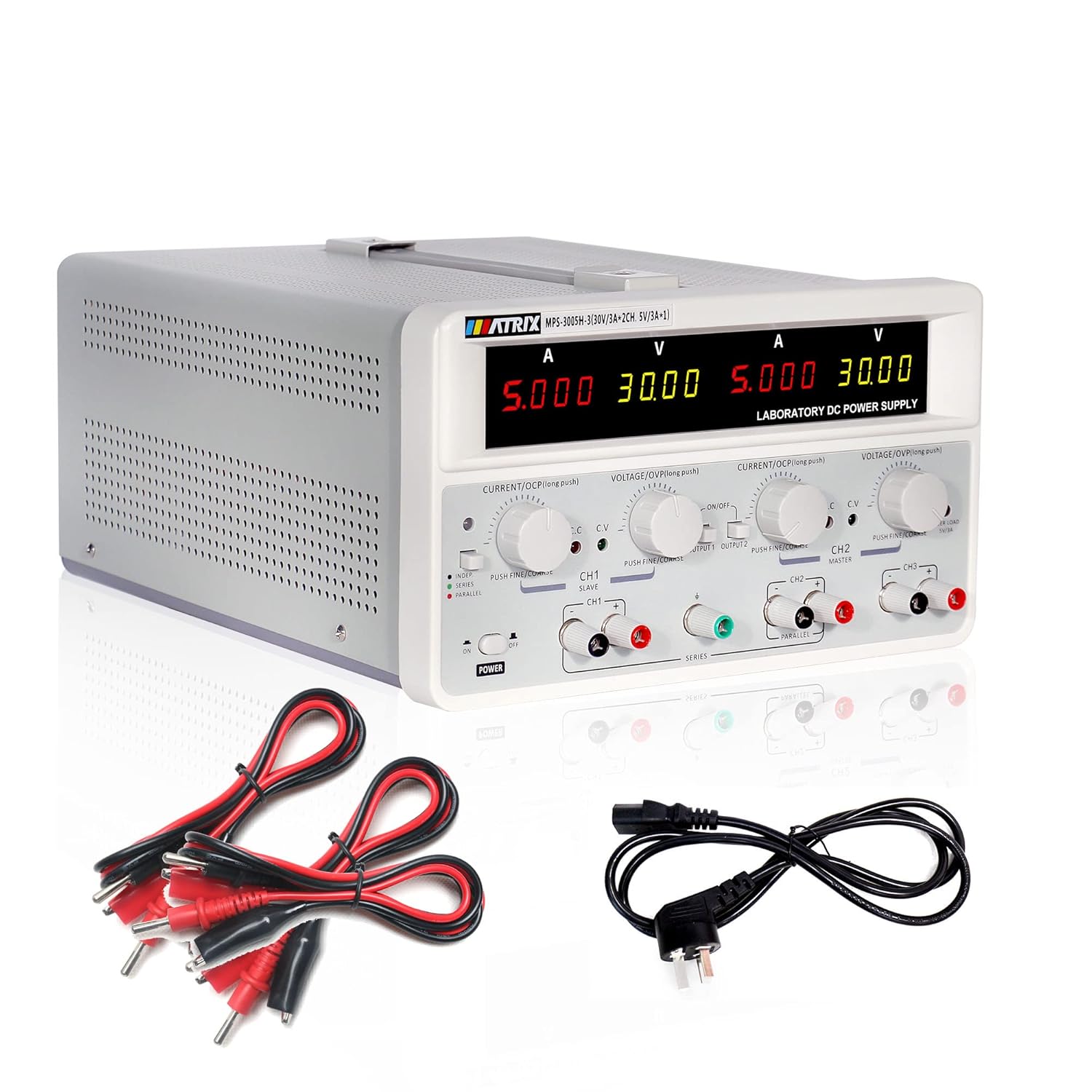 MATRIX MPS-3005H-3 Adjustable Linear Benchtop DC Power Supply Digital Regulated Lab Grade 30V 5A with Triple Output 4 Digits Display with Series and Parallel Mode Pack of 2