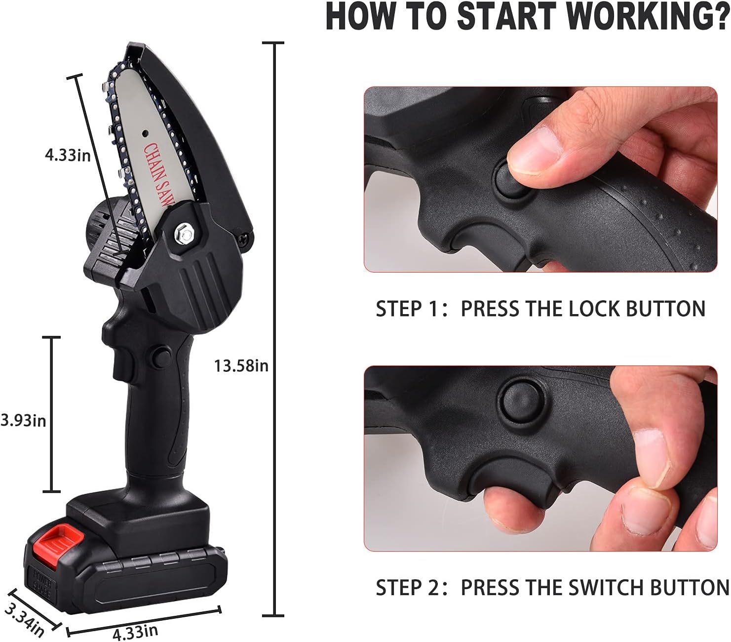 4-Inch Mini Chainsaw Cordless, 21V Electric Chainsaw with Rechargeble Battery, Lightweight Handheld Chainsaw for Wood Cutting, Courtyard, Garden (Black)