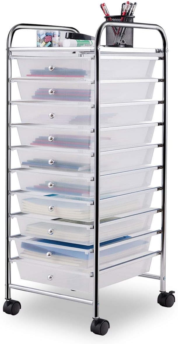 Giantex 10 Drawer Rolling Storage Cart Scrapbook Paper Office School Organizer (Black) Pack of 2