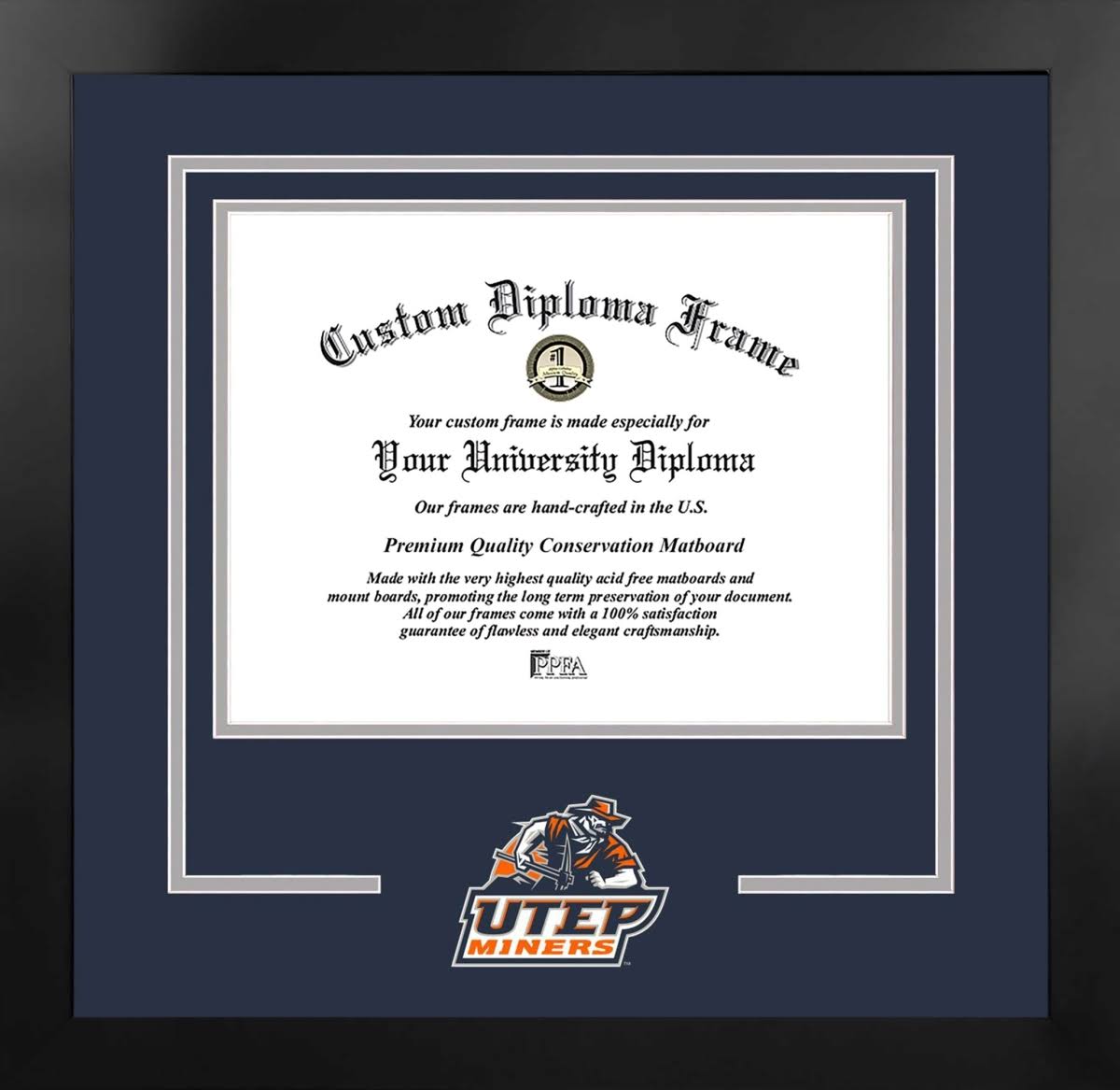 Campus Images TX951NBSD-1411 14 x 11 in. UTEP Miners Spirit Diploma Nova Black Frame