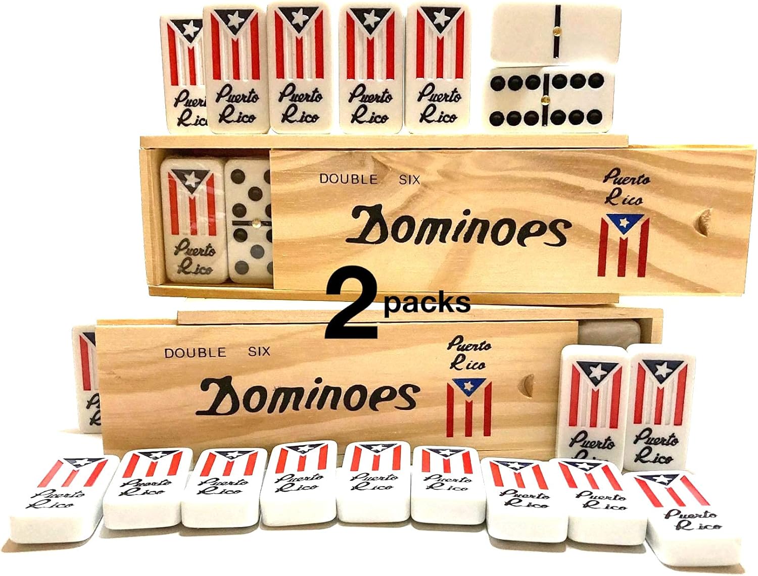 Puerto Rico Dominoes Set Gifts Pack Domino de Puerto Rican Family Game Tiles Boricua PR (PR Classic 2 pc)