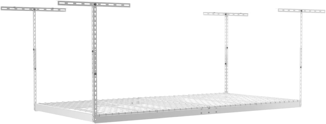 MonsterRax 4x8 Overhead Garage Storage Rack - 500 Pound Weight Capacity - Adjustable Height - Includes Accessory Hooks (18