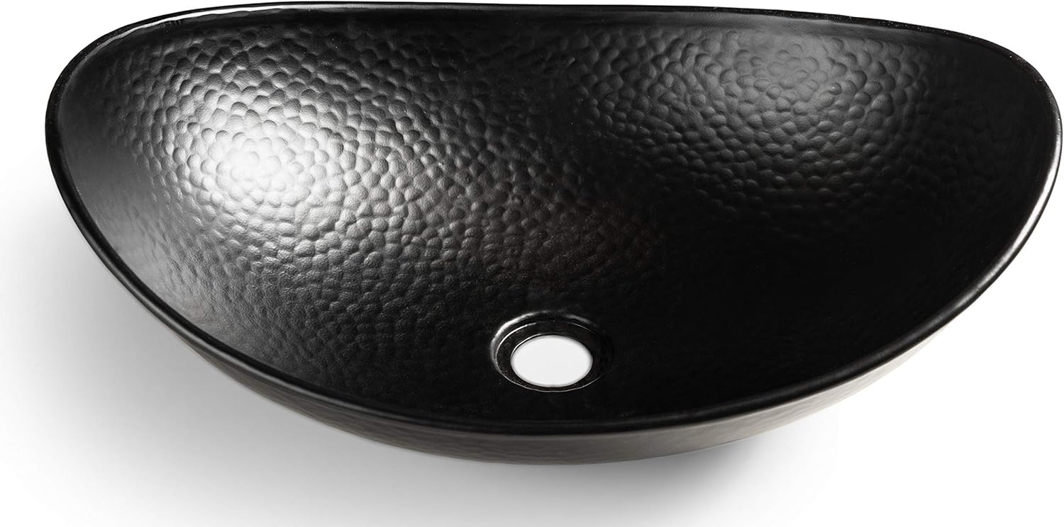 Monarch Abode 19186 Hand Hammered Matte Black Harbor Vessel Bathroom Sink (19 inches)