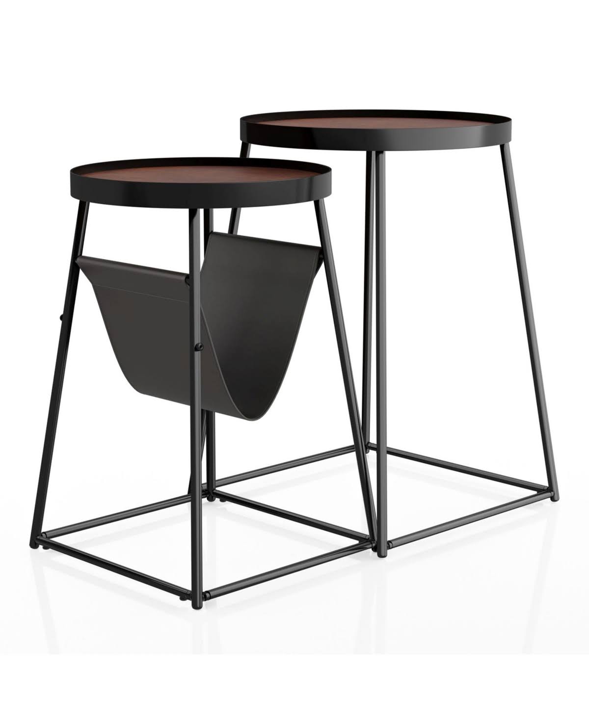 Vallara Round 2-Piece Nesting Table Set - Walnut, Matte Black