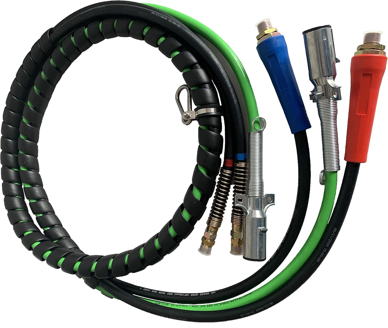 KAKACAR 3 in 1 Wrap Air Power Brake Line 12 Ft 7 Way Copper Electrical Cable ABS Wire & Air Line Hose Assembly Heavy Duty Truck Tractor Trailer Parts