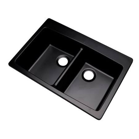 Solidcast 579099Q Waterbrook 33x22 L x 22x22 W Kitchen Sink Finish: Black, Faucet Drillings: No Hole