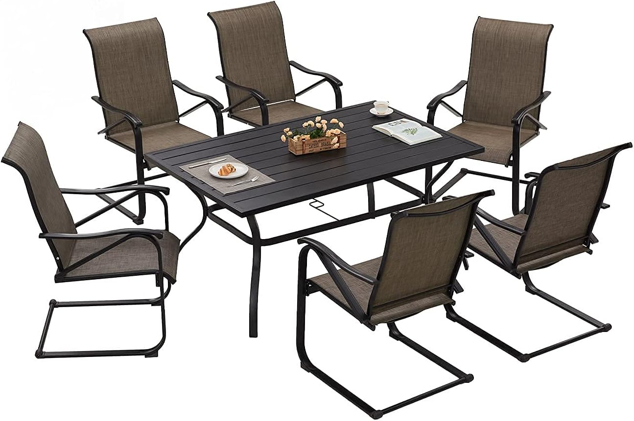 VICLLAX 5 Pcs Patio Dining Set, 1 Metal Dining Table and 6 Spring Motion Metal Patio Dining Chairs with High Back