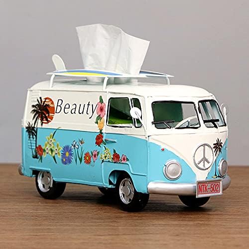 Tissue Holder Box Holder Cover Paper Towel Box American Industrial Style Bus Model Car Model Iron Car Model Decoration (Pink) Pack of 2