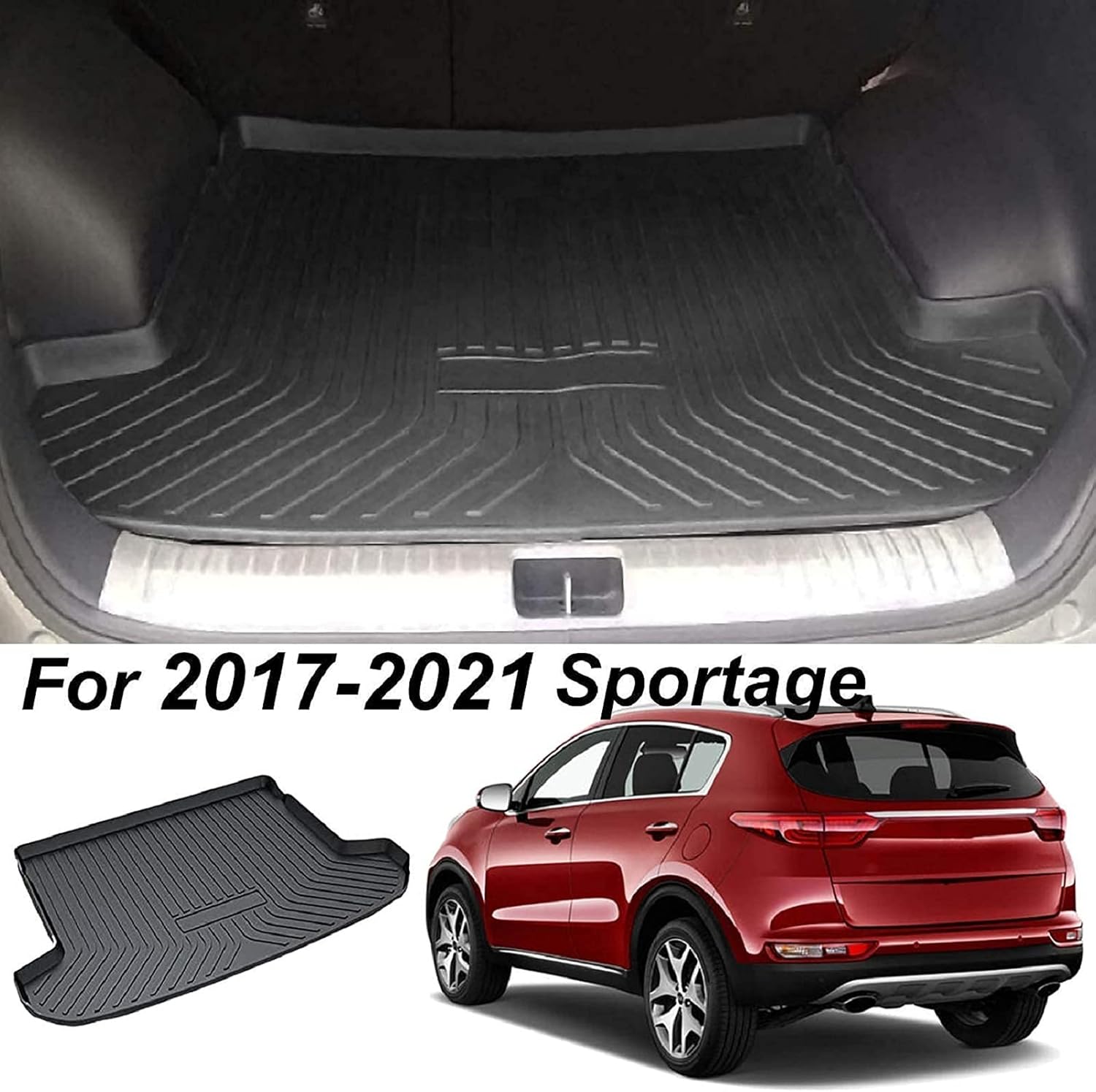 Kaungka Cargo Liner Rear Cargo Tray Trunk Floor Mat 2019 2020 2021 Waterproof Protector for Kia Sportage 2017 2018 Pack of 2