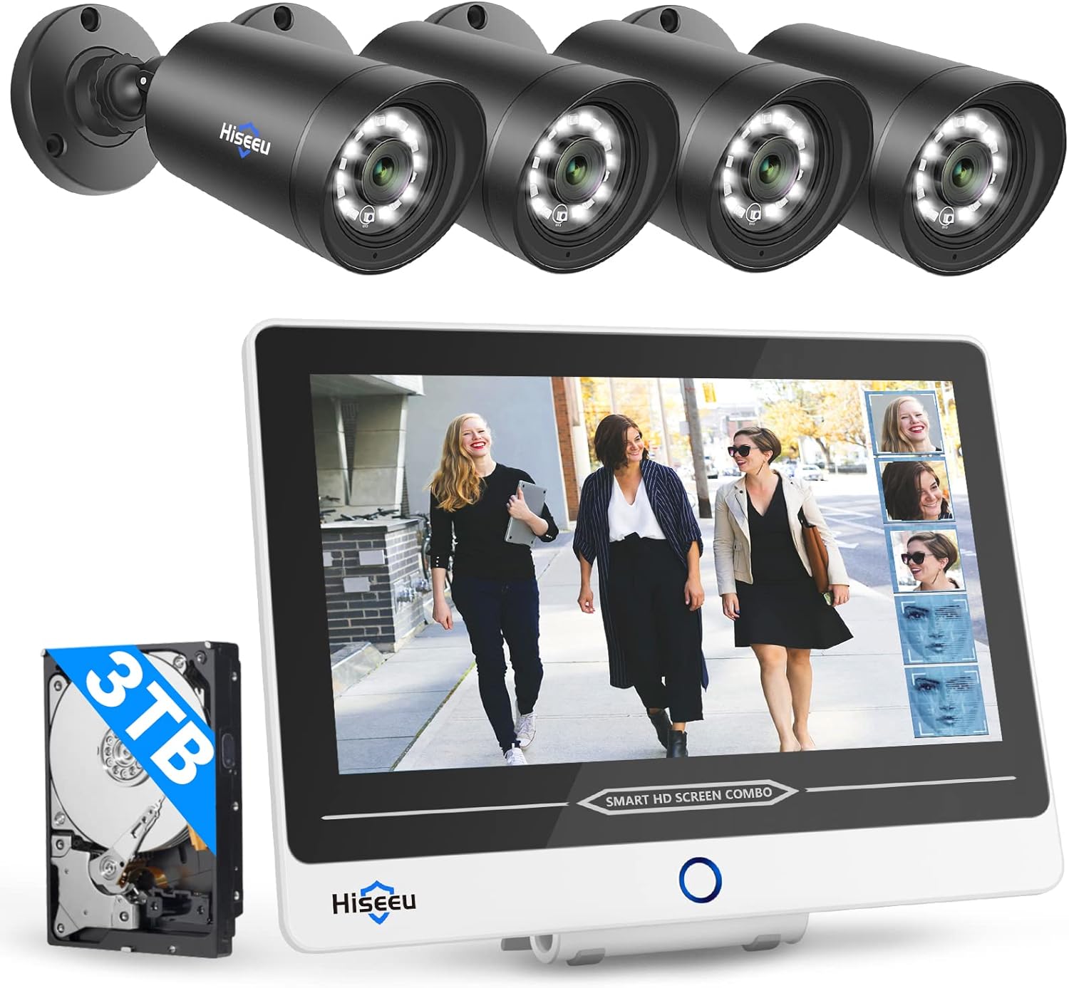 [2Way Audio Spotlight]Hiseeu 5MP PoE Security Camera System, Combo NVR Built-in 12