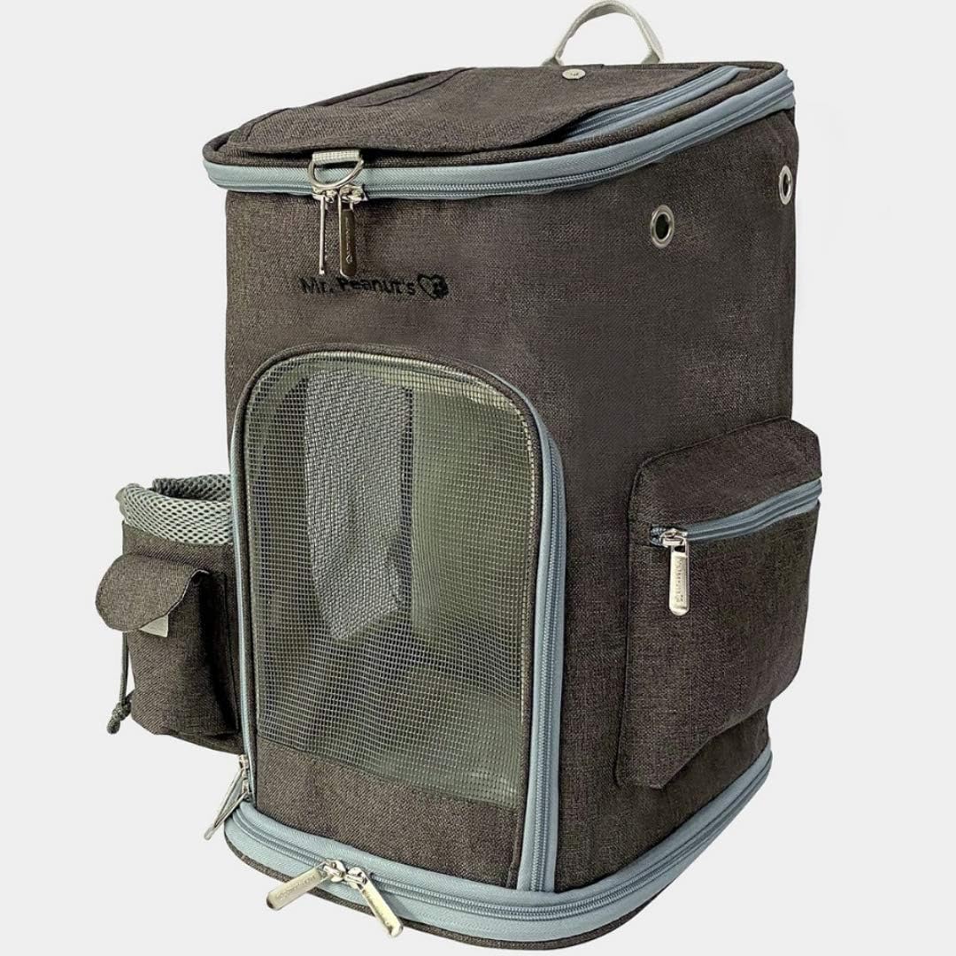 Mr. Peanut's Backpack Pet Carrier, Soft Sided Tote for Smaller Cats & Dogs, Check Sizing Before Purchase, Self Locking Zippers & Faux Fleece Padding (Platinum Gray)