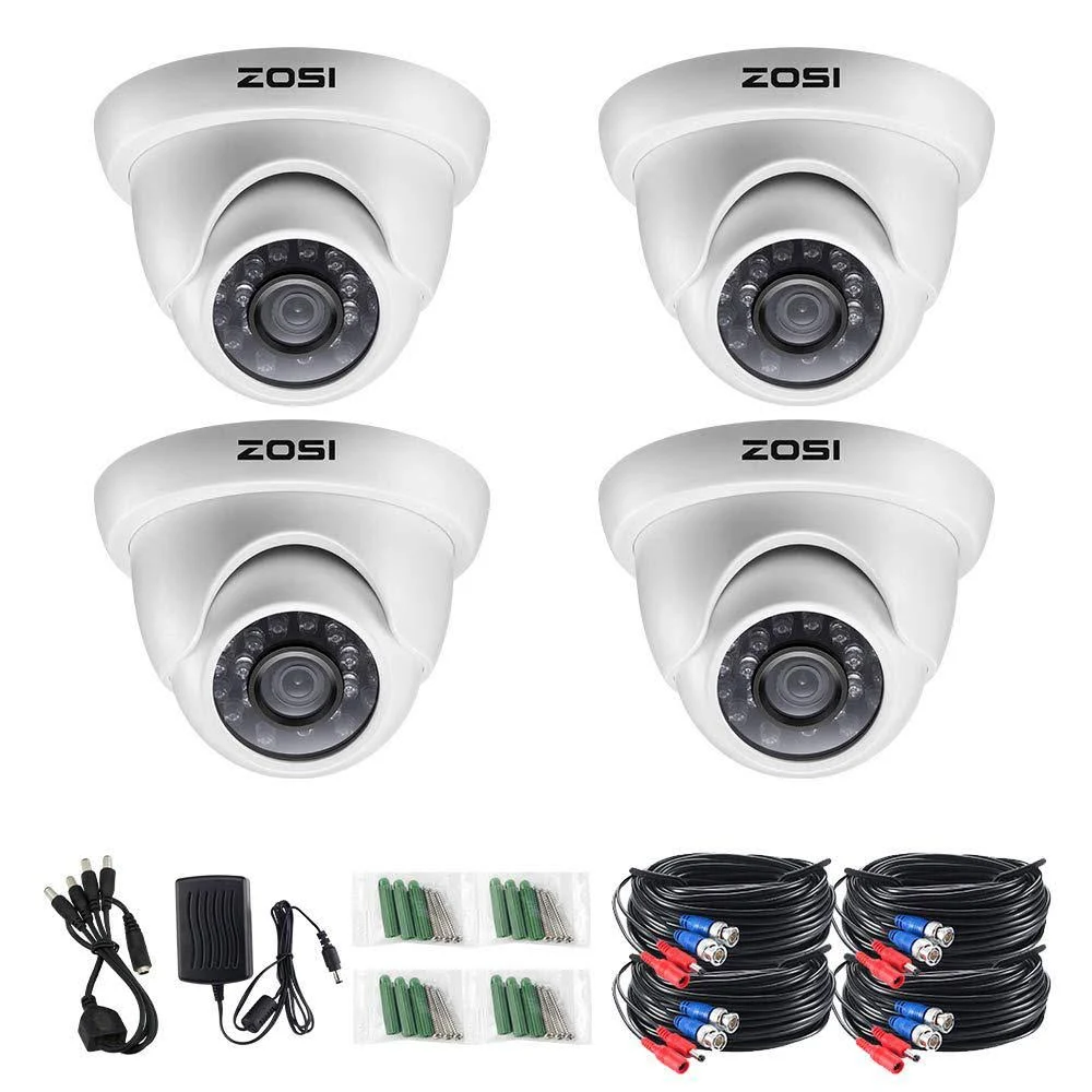 ZOSI Wired 1080p White Indoor Dome TVI Security Camera Compatible for TVI DVR (4-Pack)