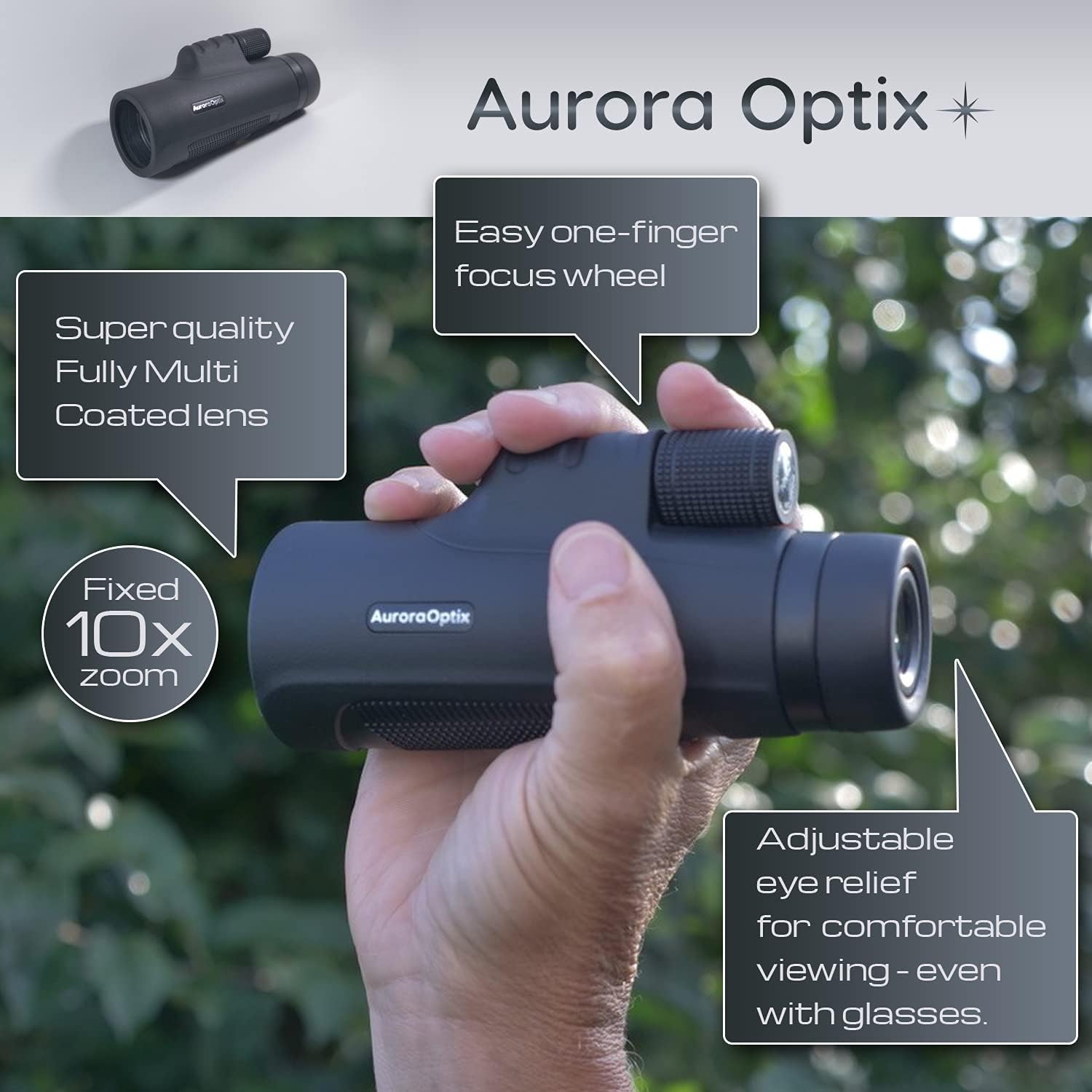 Aurora Optix Monocular 10X42 | High Power Scope with Smartphone Holder & Tripod Pack of 2