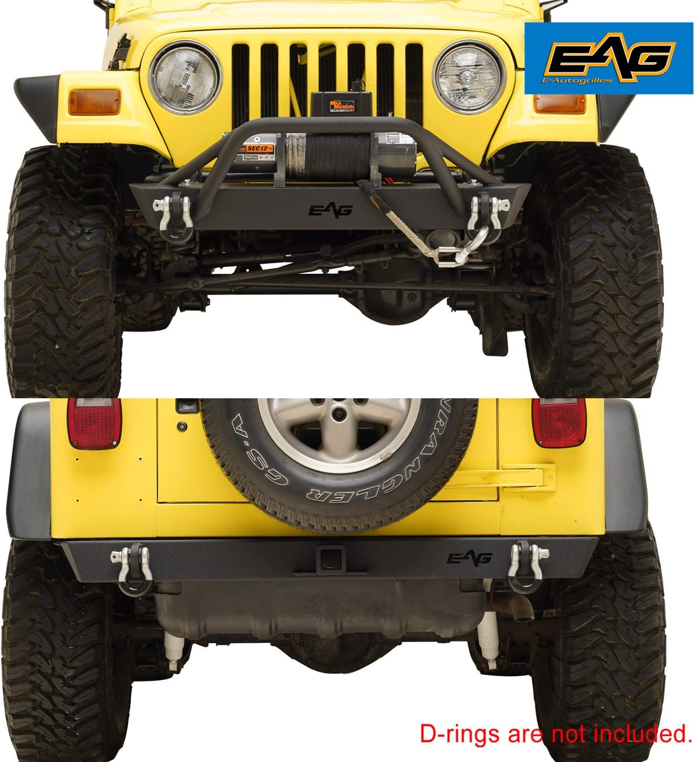 EAG Front Bumper and Rear Bumper Combo Black Textured Offroad Fit for 87-06 Wrangler TJ YJ