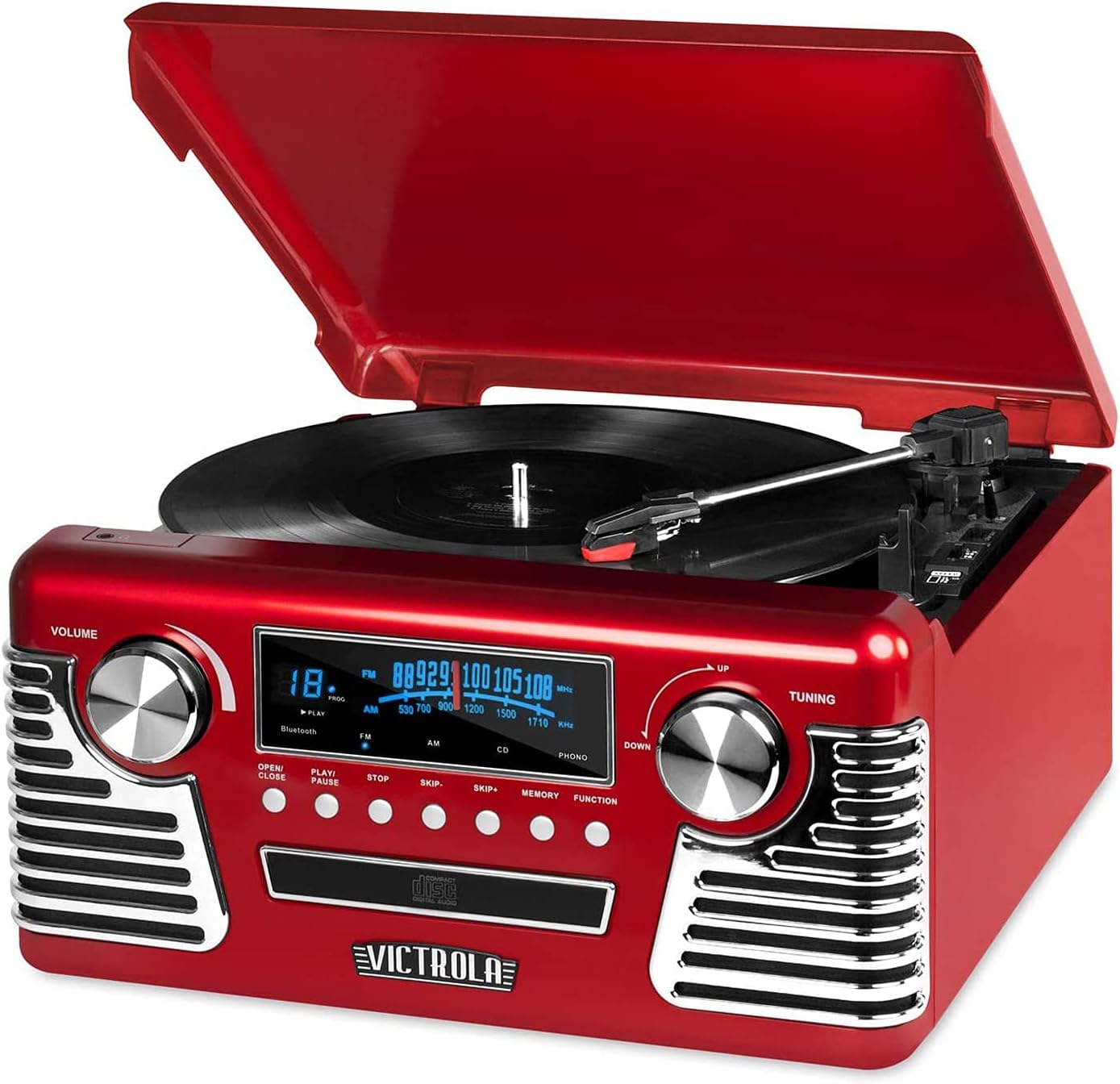 Victrola 50's Retro Bluetooth Record Player & Multimedia Center with Built-in Speakers - 3-Speed Turntable, CD Player, AM/FM Radio | Vinyl to MP3 Recording | Wireless Music Streaming | Black