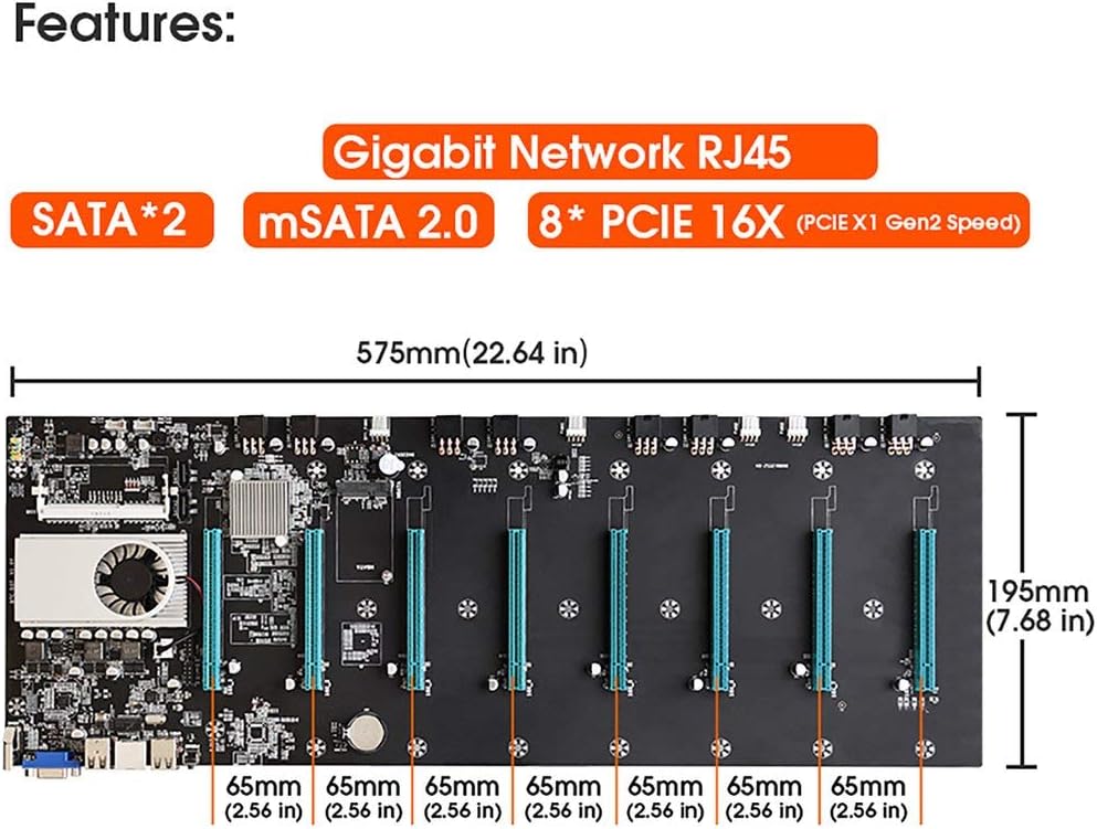 CNmuca BTC S37 Miner Motherboard CPU Set 8 Video Card Slot DDR3 Memory VGA Interface Black