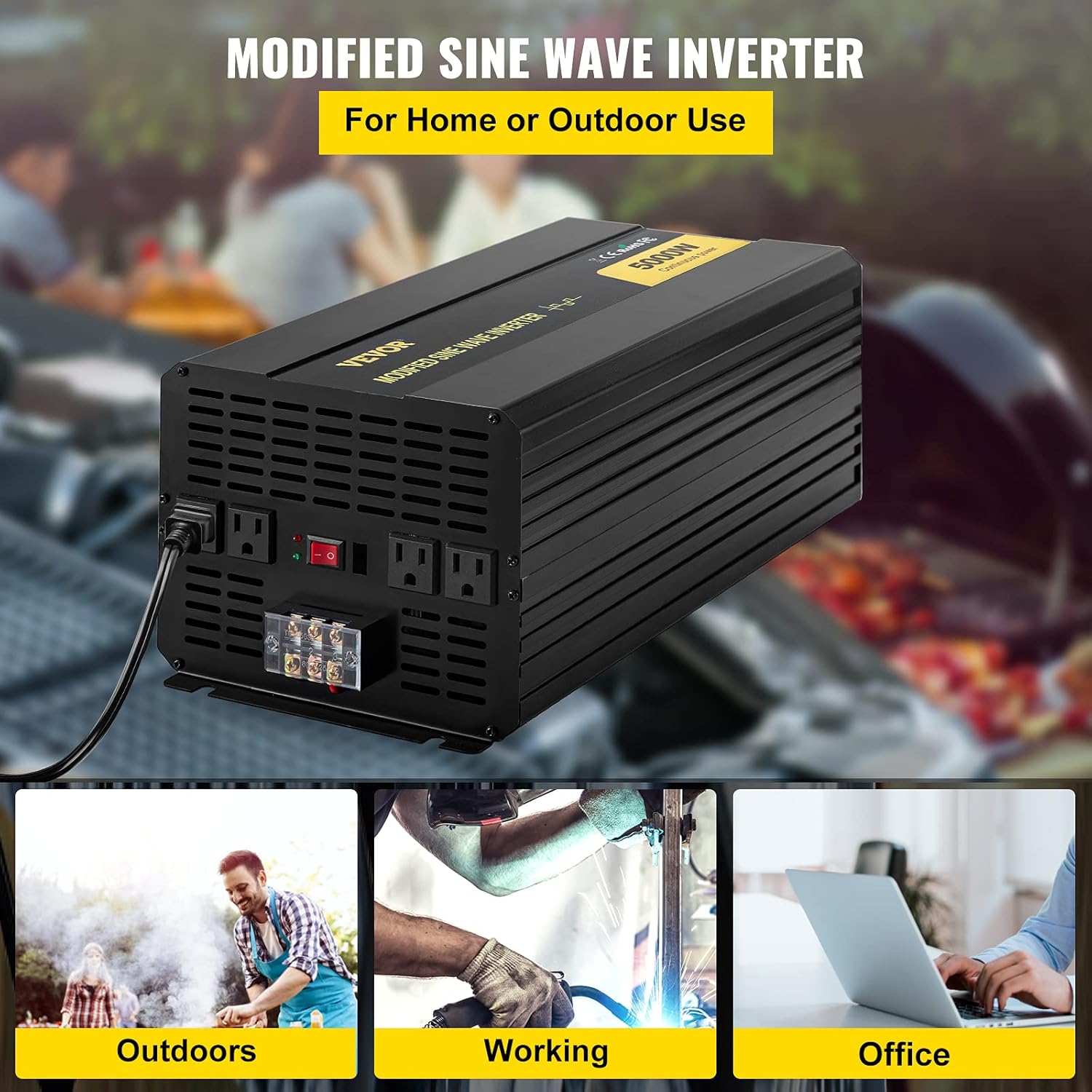 VEVOR Power Inverter, 5000W Modified Sine Wave Inverter, DC 24V to AC 120V Car Converter, with LCD Remote Controller, LED Indicator, AC Outlets Inverter for Truck RV Car Boat Travel Camping Emergency