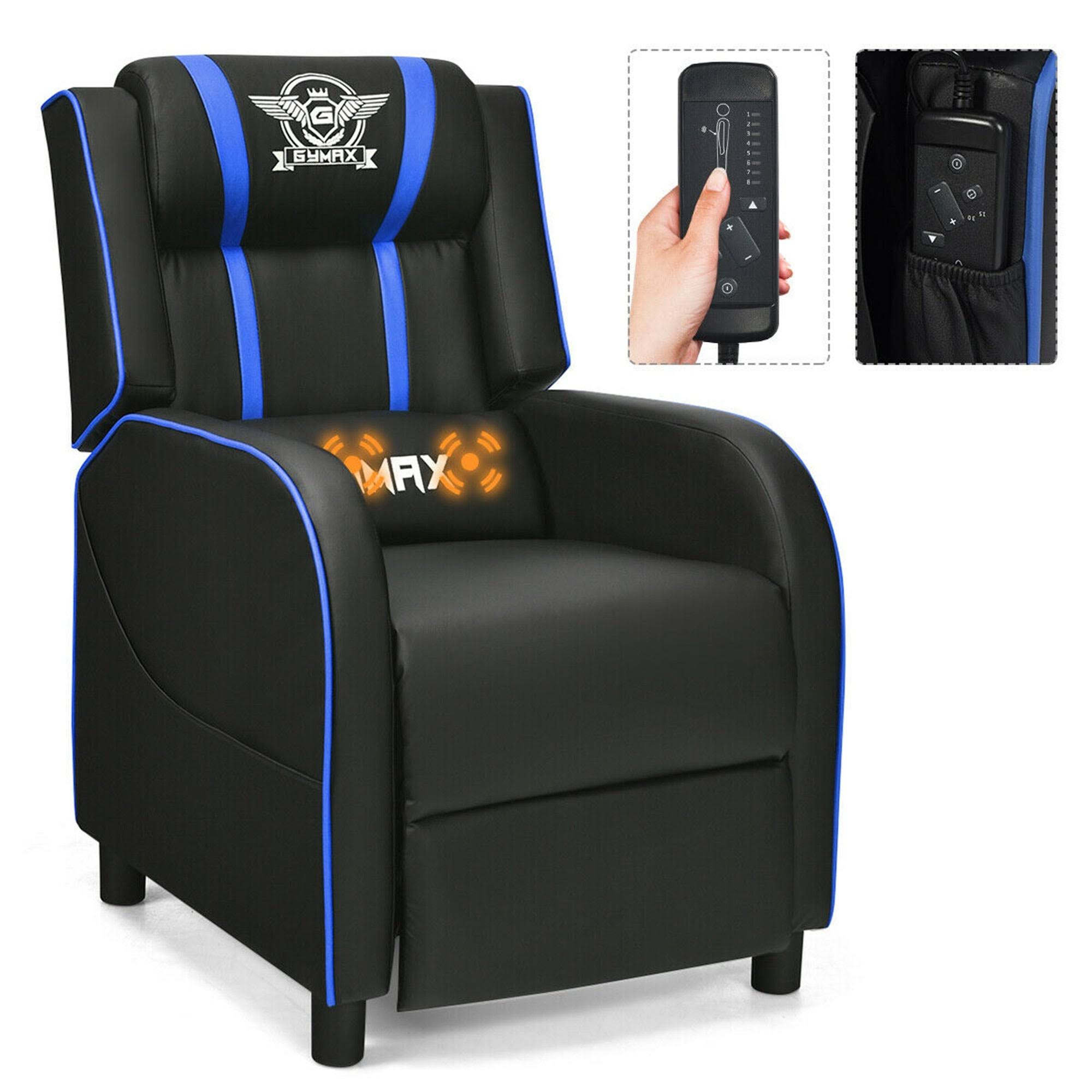 Gymax Massage Gaming Recliner Chair Racing Single Lounge Sofa Home Theater Seat Blue