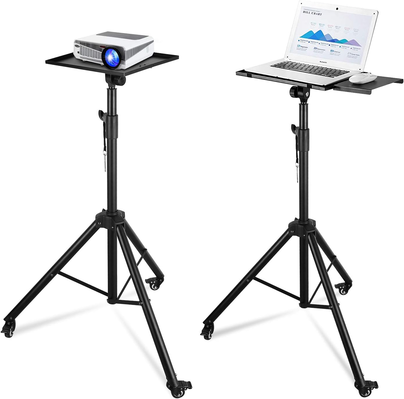 Powerextra Projector Tripod Stand, Laptop Stand On Wheel, DJ Mixer Tripod Stand with Height Adjustable 46