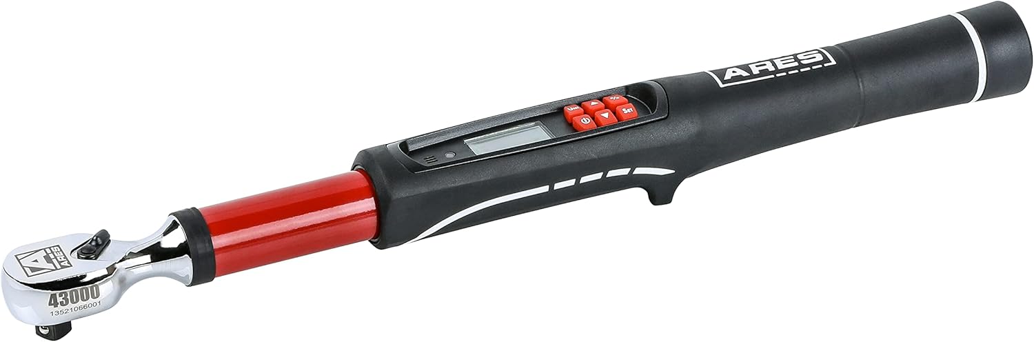 ARES 43000 - 3/8-Inch Drive Electronic Digital Torque Wrench - 7.4-99.6 ft/lbs (10-135Nm) - +/- 2% Accuracy - Reversible Thumb Switch on Sealed Head - Multi-Alert System Prevents Over-Torquing
