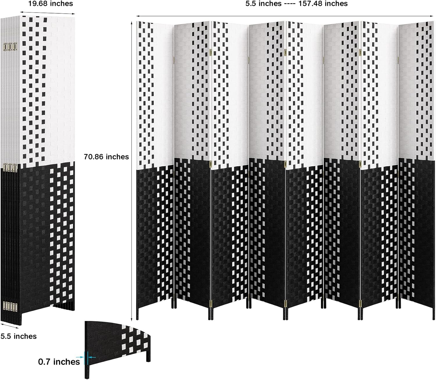 Room Divider and Folding Privacy Screens 8 Panels, 6ft Tall Large Room Divider, Room Partitions and Dividers Freestanding ,&nbsp;Extra Wide Indoor Outdoor Folding Privacy Screen, Home Office, Living Room