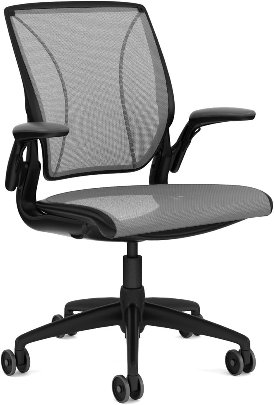 Humanscale Diffrient World Task Chair: Adjustable Duron Arms - Standard Height Cylinder - Standard Carpet Casters - Black Frame/Platinum Dash Seat