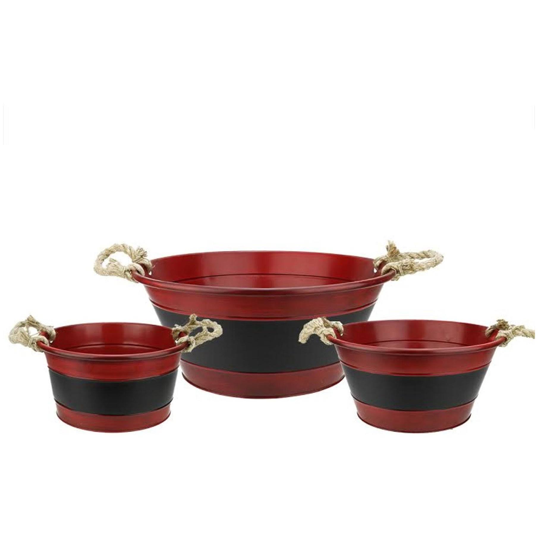 Set of 3 Black and Red Round Christmas Buckets with Handles 16x22