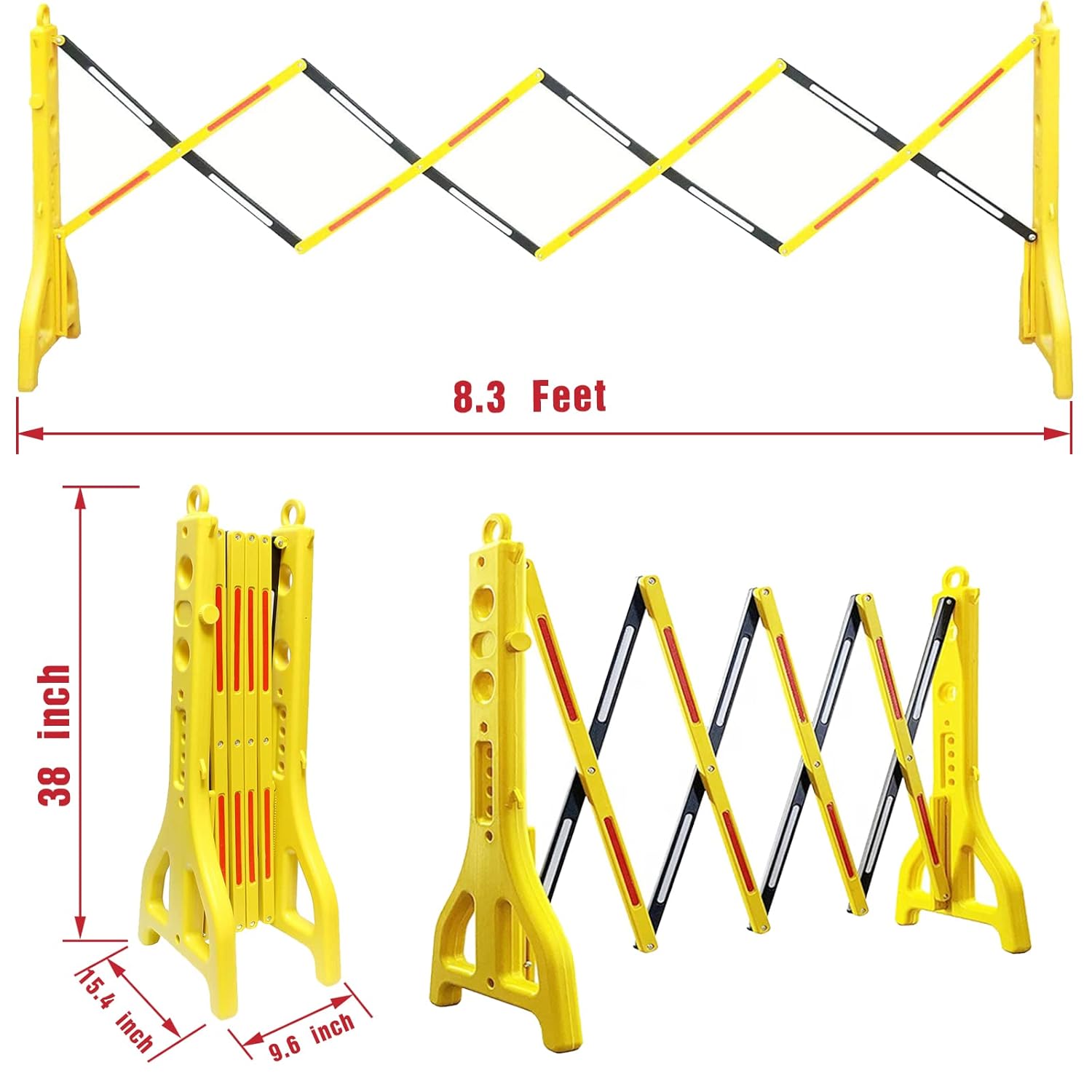 DisplayForever 8.3ft Width Expandable Mobile Barricade with Reflectors (1 Pack), Yellow Portable Road Safety Barrier | Safety Barrier Gate | Plastic Traffic Fence | Water Filled Barriers 38&rdquo; Tall