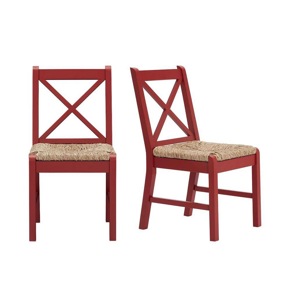 Home Decorators Collection Dorsey Mason Red Wood Dining Chair with Cross Back and Rush Seat (Set of 2) (17.72 in. W x 35.43 in.