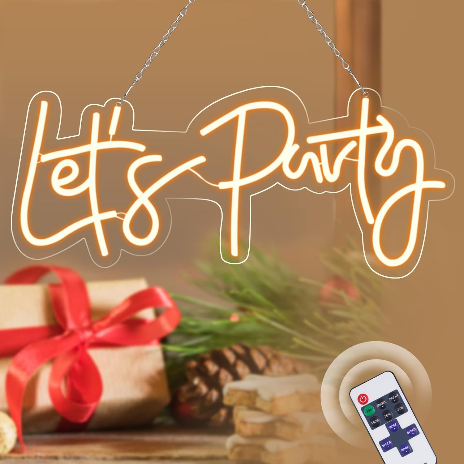Let's Party Neon Sign for Wall Decor Large Neon Sign Let's Party with Dimmable Switch Reusable Let's Party Neon Light Up Sign for All Party Decoration Warm White 23x10Inches(Power Adapter Included) Pack of 2