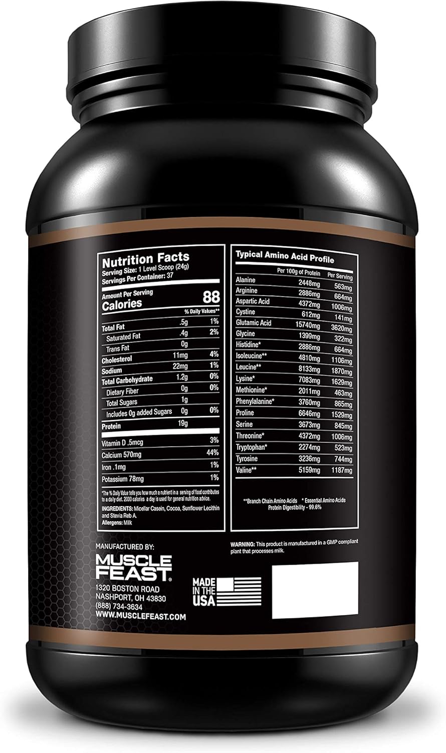 Muscle Feast Micellar Casein Protein, All Natural Pasture Raised Hormone Free Soy Free, Chocolate, 2lb Pack of 2