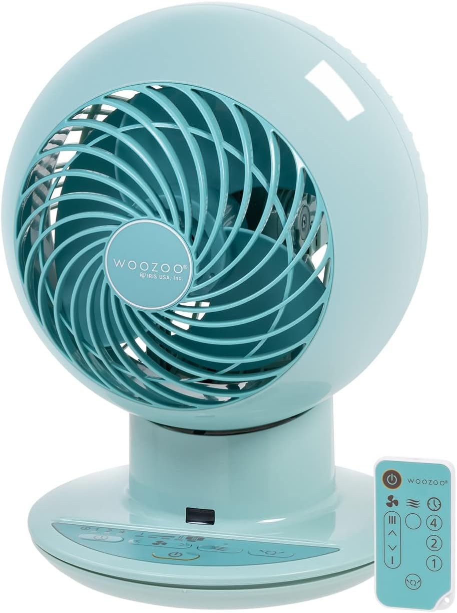 IRIS USA WOOZOO Globe Style Compact and Personal Oscillating Air Circulator fan with Remote, 12 inch, PCF-SC15, Baby Pink