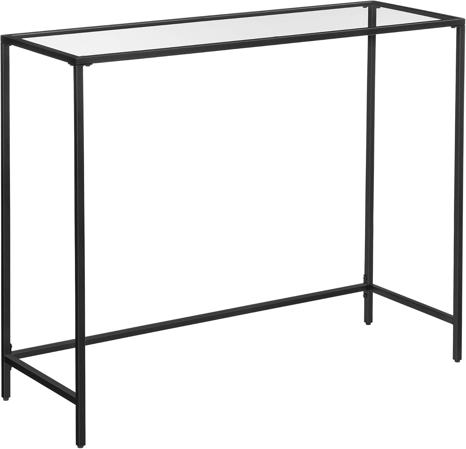 VASAGLE Console Table, Tempered Glass Sofa Table, Modern Entryway Table, Metal Frame, Easy to Assemble, Adjustable Feet, for Living Room, Hallway, Black ULGT026B01
