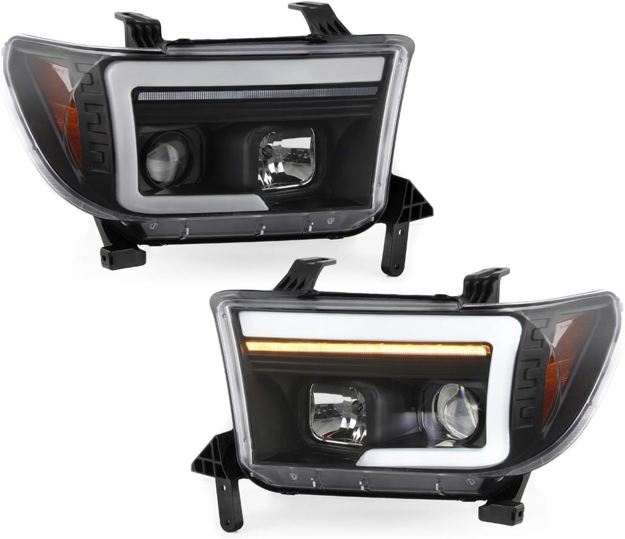 AKKON - Fits 2007-2009 Toyota Tundra / 2008-2010 Sequoia Projector Headlights [Sequential LED DRL Upgrade]- Black