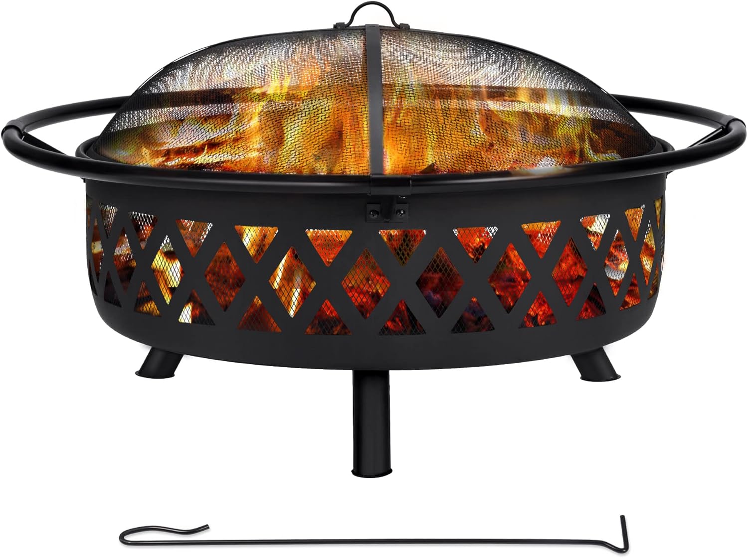 SUNCREAT 42&rdquo; Patio Fire Pit Wood Burning with Mesh Spark Screen, Bonfire Outdoor firepit with Fireplace Poker, Black