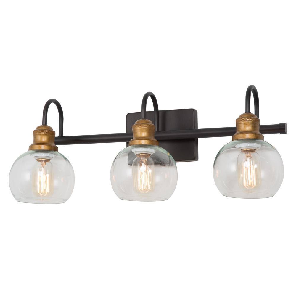 LNC Modern Brass Black Vanity Light 3-Light Farmhouse Transitional Mid-Century Globe Bathroom Wall Sconce with Glass Shades