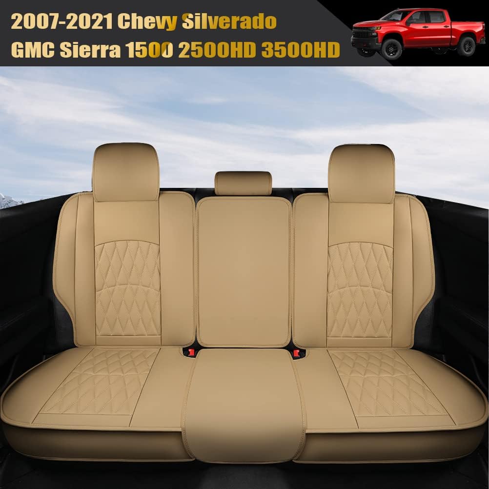GIANT PANDA Seat Covers for Cars Full Set Chevy Chevrolet Silverado GMC Sierra 2007-2021 1500 2500HD 3500HD Leather Seat Protectors (Full Set, Black)